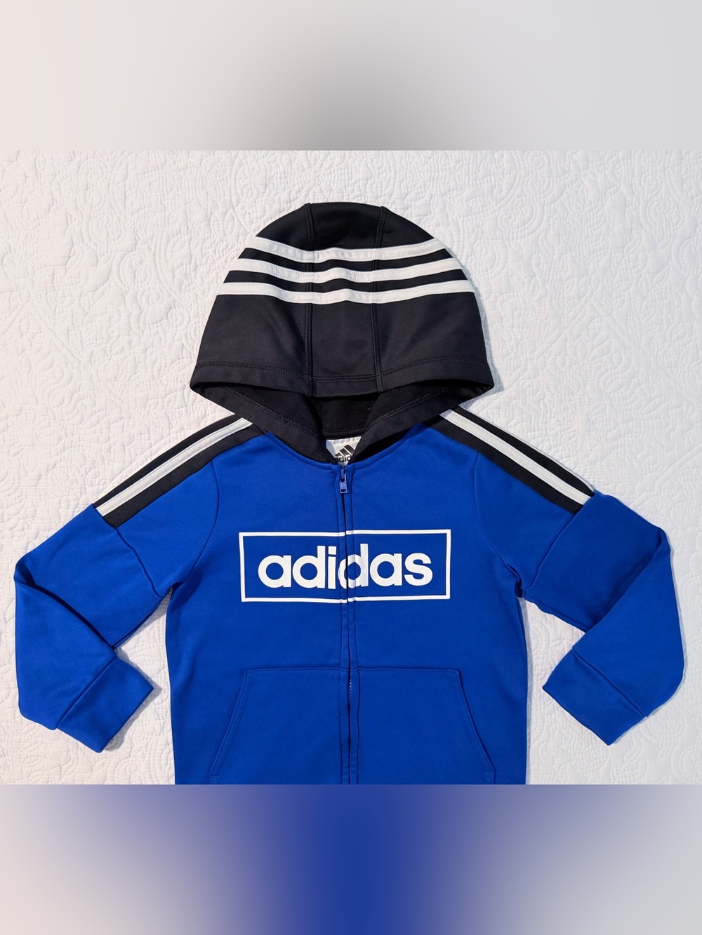 Adidas | Full Zip Graphic Hoodie | Royal Blue & Black | Like New | Boys Size 5